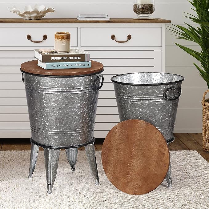 Rustee Rustic Storage Farmhouse Accent Side Table, Antique Galvanized Metal End - Image 7