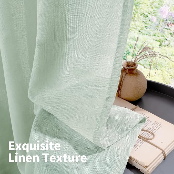 YoungsTex Light Sage Linen Curtains 63 Inches Length - Image 7