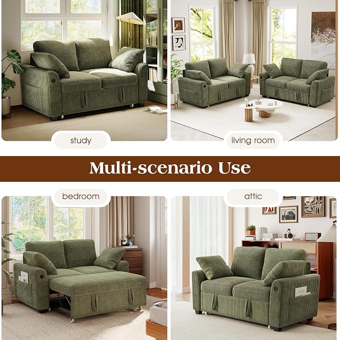Ihanherry 59-inch Corduroy Convertible Sofa Bed - Image 7