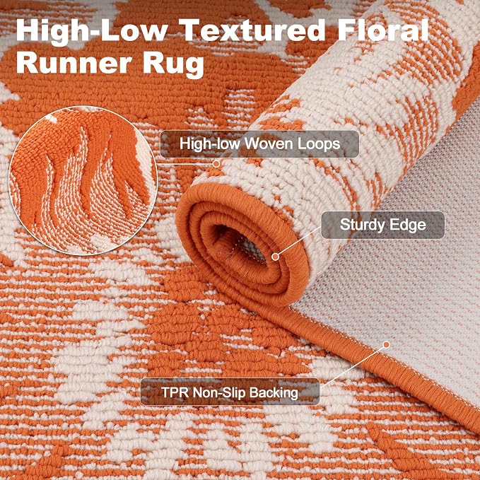 Findosom Fall Washable Runner Rug 2x3, Non Slip High-Low Textured Floral Small - Image 2