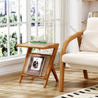 Aklaus Rattan Side Table Boho Small end Table mid Century Living Room Wooden - Image 3