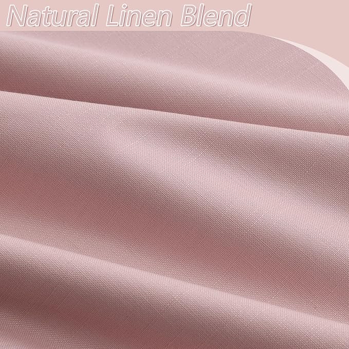 Pink 100% Blackout Linen Curtains 102 Inch 2 Panels Set - Image 3