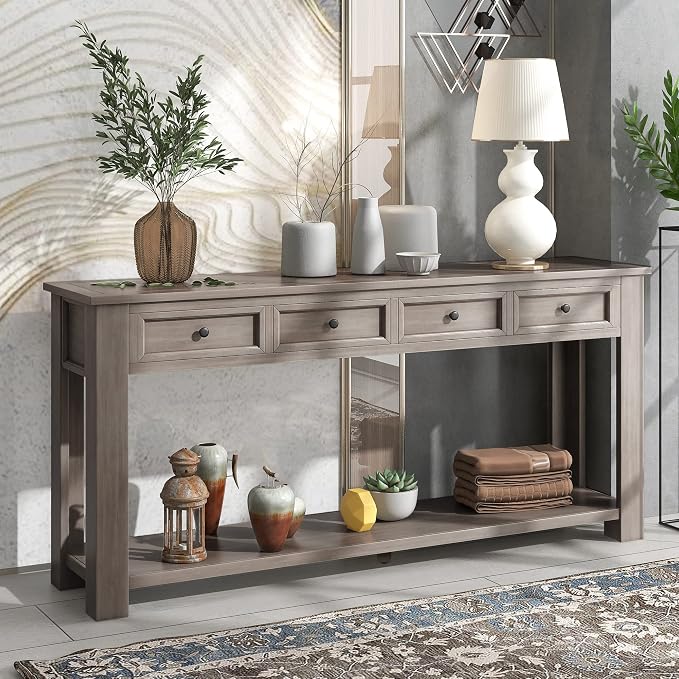 LKTART Solid Wood Console Table, Long Sofa Table Entryway Table - Image 4