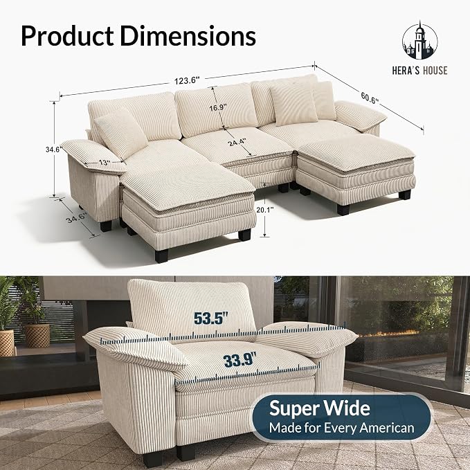 HERA'S HOUSE 124" Modular Sectional Sofa, Oversized U Shaped Couches - Image 2