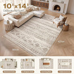 cotiled Boho 10x14 Area Rug for Living Room: Large Moroccan Washable Rug | - Image 7