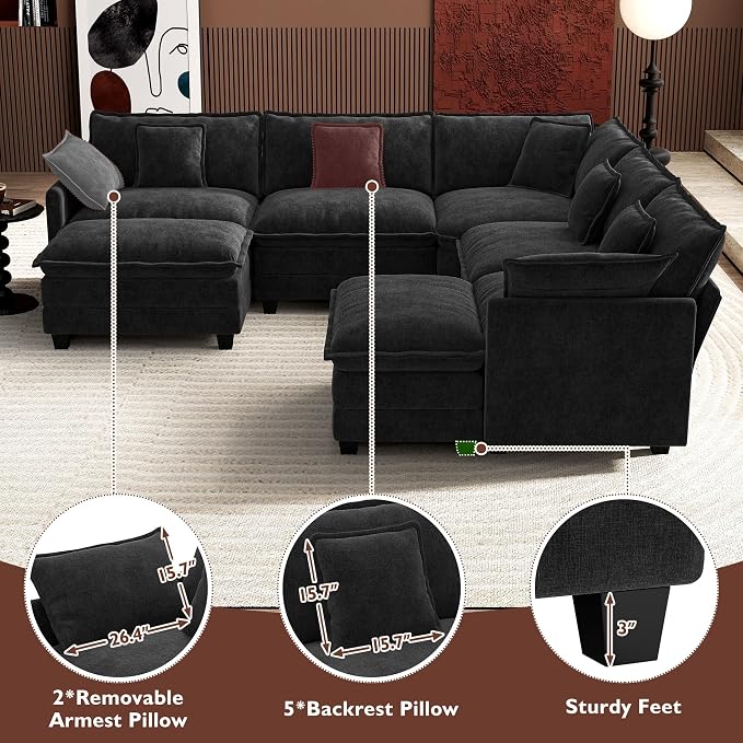 Ihanherry 114" V-Shaped Modern Sofa Modular Sectional Cloud Couch - Image 6