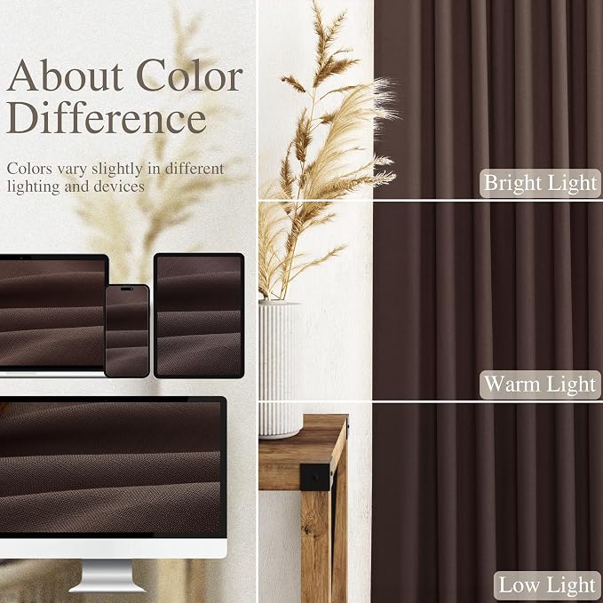 Coffee Linen Curtains 80 Inch Length 2 Panels Set Back Tab Rod Pocket Textured - Image 4