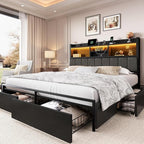 LARMACE Queen Bed Frame with 6 Storage Drawers, Bed Frame Queen Size with Linen by LARMACE