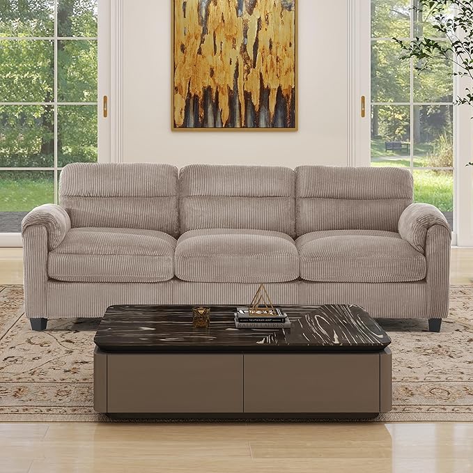 HAOMARKETS Corduroy Sofa Set, Upholstered 3-Seater Couch by HAOMARKETS
