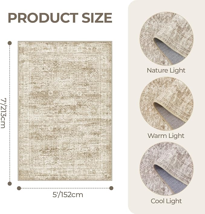 5x7 Area Rugs for Living Room, Large Washable Rug, Dining Room, Low Pile - Image 2