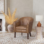 HomePop Modern Barrel Accent Chair, Distressed Brown Faux Leather - Image 4