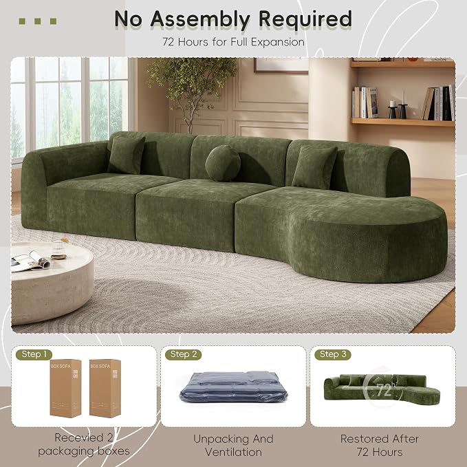 Merax 3-Piece 140" Sectional Modular Sofa Set, 4 Seat Curved Modern Cloud Couch - Image 4