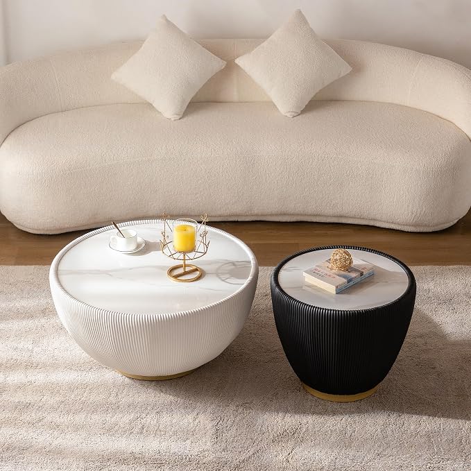 Round Marble Coffee Table Set of 2, 2 Piece Coffee Table and End Table - Image 3