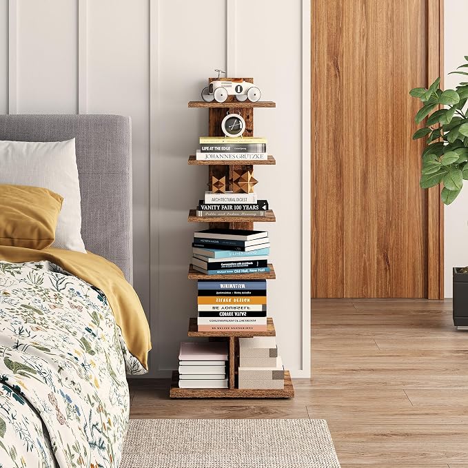 TUTOTAK Narrow Bookshelf, 6-Tier Bookcase, Spine Book Shelf - Image 3