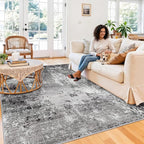 8x8 Square Living Room Area Rug – Washable Modern Neutral Abstract Indoor Rug - Image 4