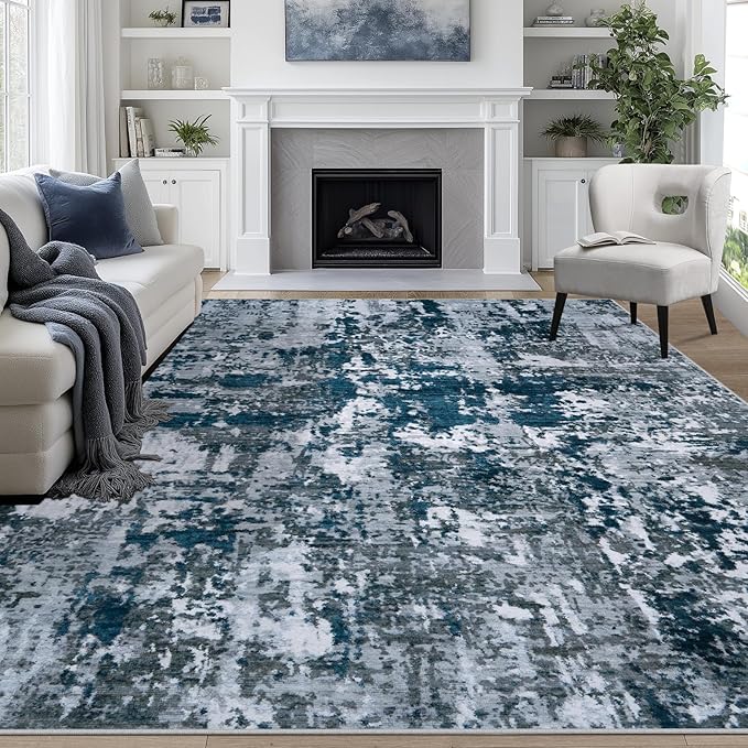 8x10 Area Rugs for Living Room Washable Bedroom Dining Room Navy Grey | Modern by Aelenmu