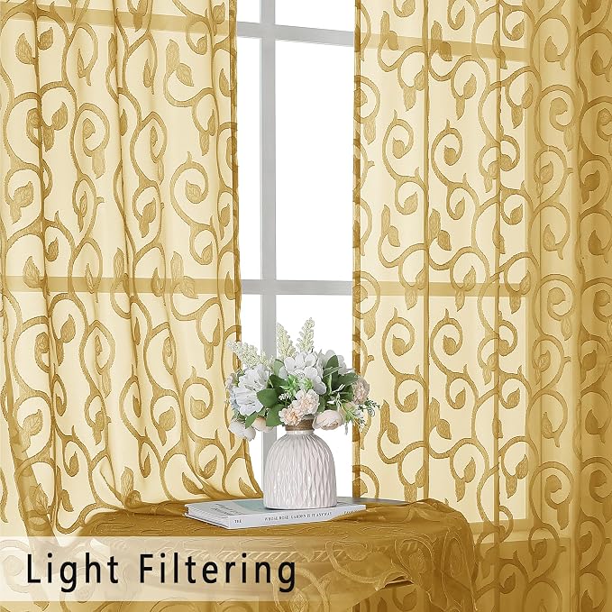 Furman Gold Sheer Curtains 63 inch Length - Image 3