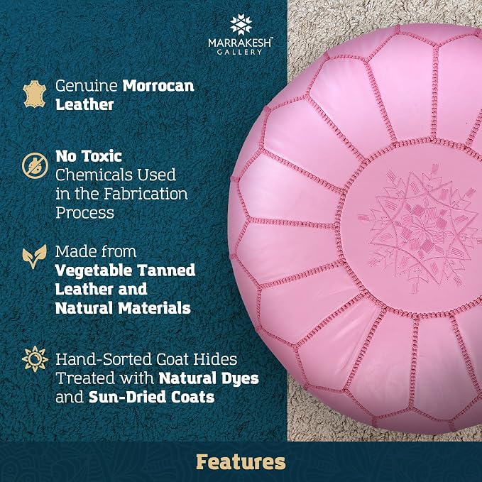 Marrakesh Gallery Genuine Leather Round Pouf Unstuffed - Image 5