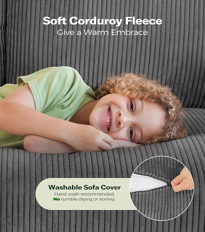 Welzona Loveseat Sofa, Comfy Corduroy Small Loveseat - Image 3