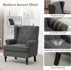 Accent Chair Set of 2, Mid Century Modern Fabric Wingback Chair, Upholstered - Image 5