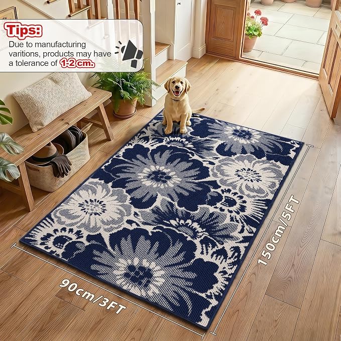 Findosom Washable Area Rug 3x5, Non Slip High-Low Textured Floral Rugs - Image 2