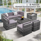 KROFEM 8-Piece Patio Furniture Set, Outdoor Wicker Rattan Sectional - Image 2