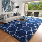 8x10 Area Rugs for Living Room, Fluffy Navy and White Rug for Boys Bedroom | - Image 9
