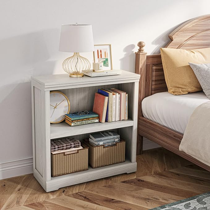 LINSY HOME 2-Tier Bookcase and Bookshelf, Small Wood Display Storage Shelves - Image 5