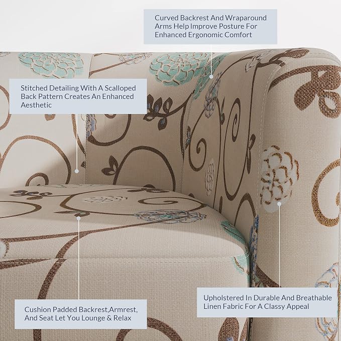 BELLEZE Living Room Chair, Linen Round Accent Barrel Chair, Club Tub Sofa Chair - Image 4
