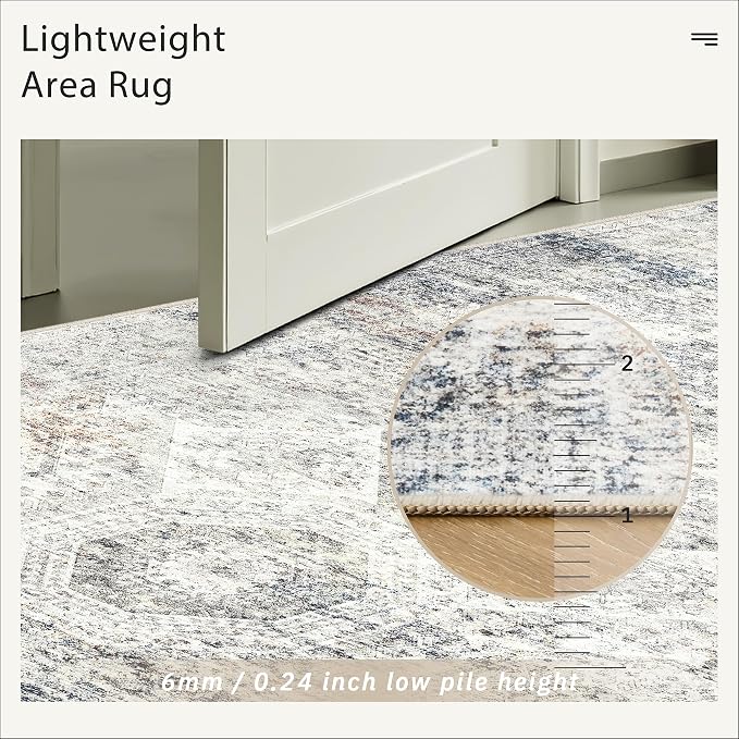 Soalmost Washable Runner Rug 2'6"x8' Kitchen Hallway Runners Blue/Ivory | Soft - Image 7