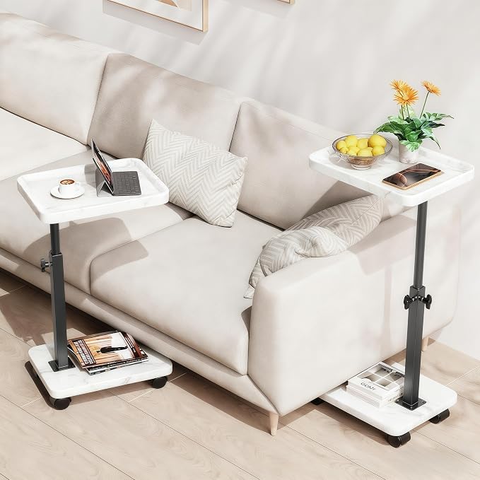 C Table End Table Adjustable Height, 360°Swivel TV Tray Table - Image 3
