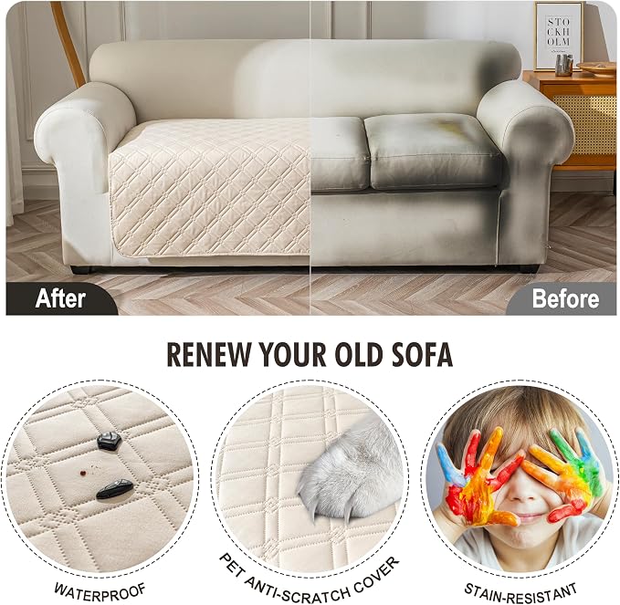 Genina Waterproof Couch Cover, Washable Anti-Slip 67 inch Sofa Covers - Image 4