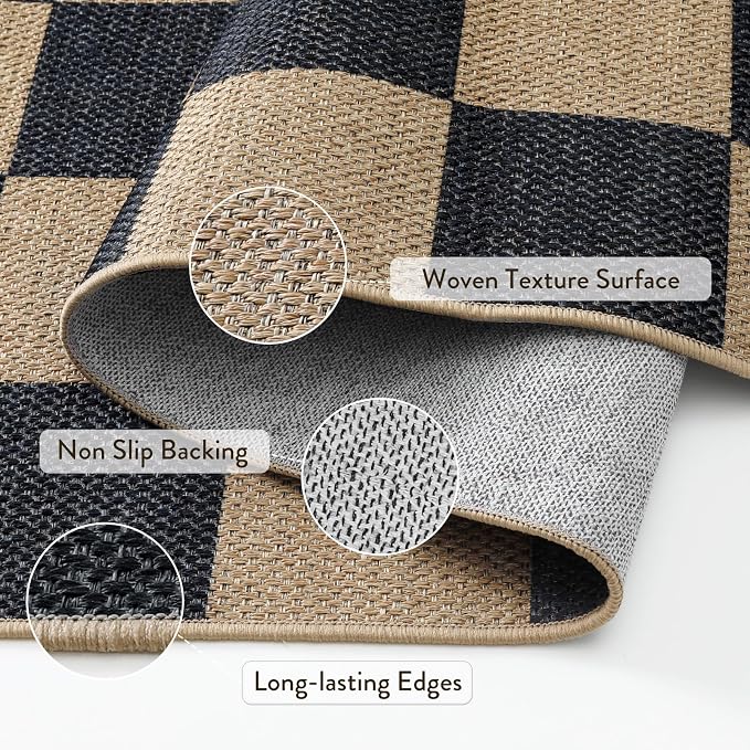 Lahome Checkered Easy Jute Front Door Mat, 2x3 Kitchen Outdoor Rug Washable | - Image 5