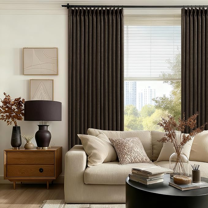 Dark Chocolate 100 Inch Linen Pleated Blackout Curtains - Image 5