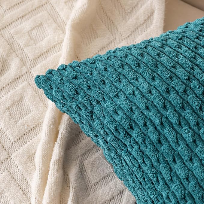 Set of 4 Teal Decorative Throw Pillow Covers 18x18 Inch Corduroy Pillow Covers - Image 7