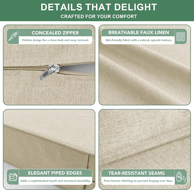 Summsun Patio Chair Cushions Set of 4, Faux Linen Outdoor Furniture Cushions - Image 5