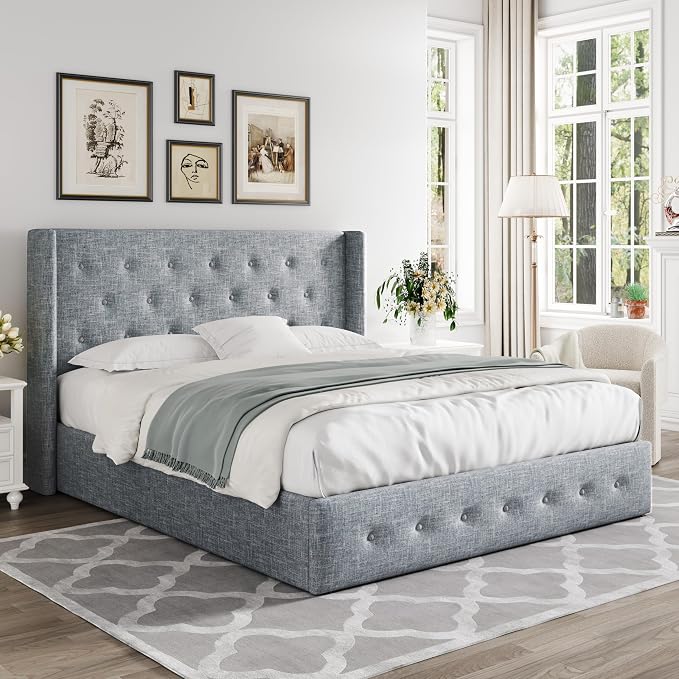 Allewie Full Size Lift Up Storage Bed, Button Tufted Headboard - Image 8