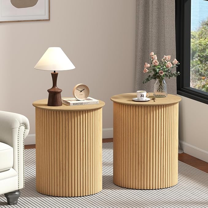 AVZEAR Small Round Side Table Fluted Night Stand Set of 2, Modern Boho End Table - Image 6