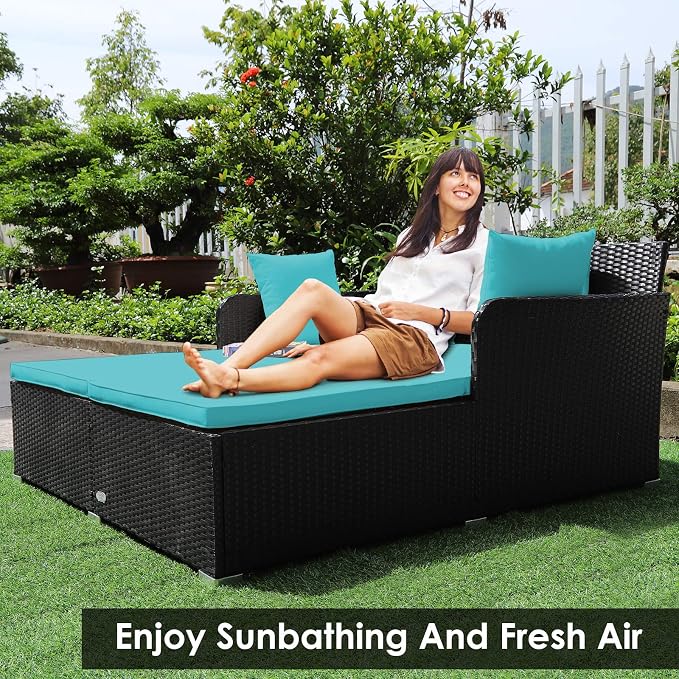 Tangkula Outdoor Rattan Daybed, Sunbed Wicker Furniture w/Spacious Seat - Image 2
