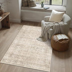 Schweek 3x5 Washable Area Rugs Vintage Floral Non Slip Entryway Rug Beige | - Image 3