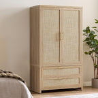 SICOTAS Rattan Armoire Wardrobe Closet Cabinet, and Hanging Rod, Boho by SICOTAS