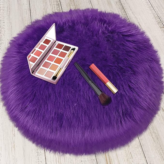 Faux Sheepskin Round Fluffy Rug Small 2ft Furry Purple Fur Circle Rugs by TENNOLA