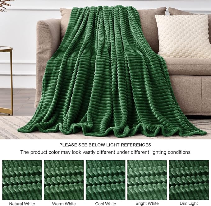 BEDELITE Ribbed Jacquard Dark Green Blankets Queen Size - Image 7