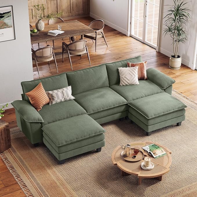 LINSY HOME 123" Modular U-Shaped Sectional Sofa, 3-Seat Corduroy Modern Cloud by LINSYHOME