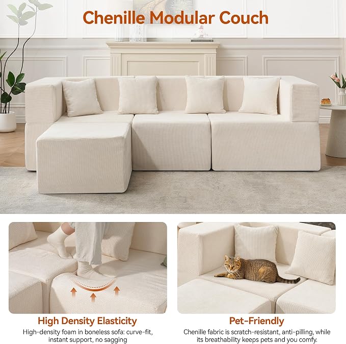 MONVANE 103'' Modular Sectional Sofa, Cloud Sectional Couch - Image 7