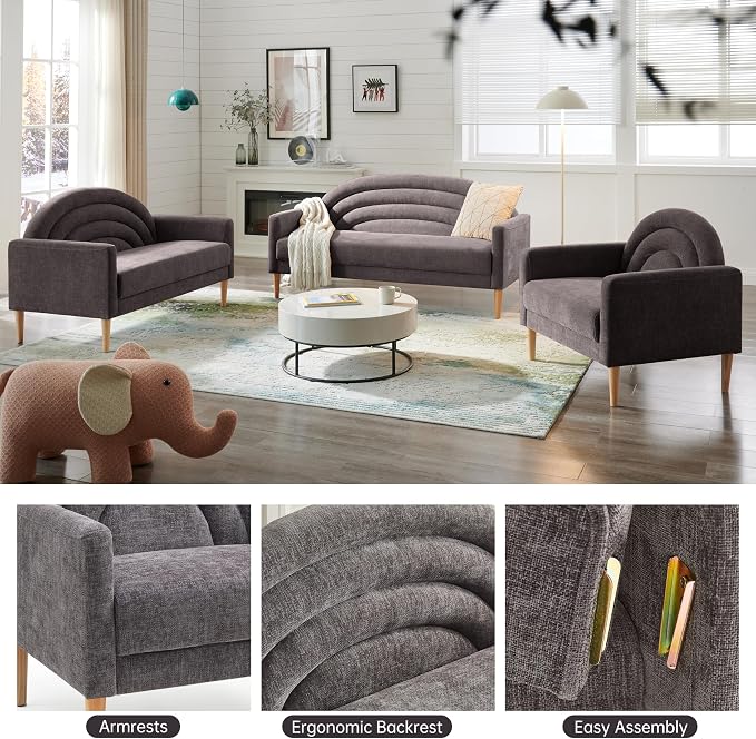 63" Small Loveseat Sofa for Small Spaces, Mid Century Modern Sofa, Linen - Image 8