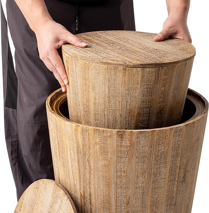 Aoikax Farmhouse Nesting Barrel Side Table, Rustic Space Saving Storage End - Image 7
