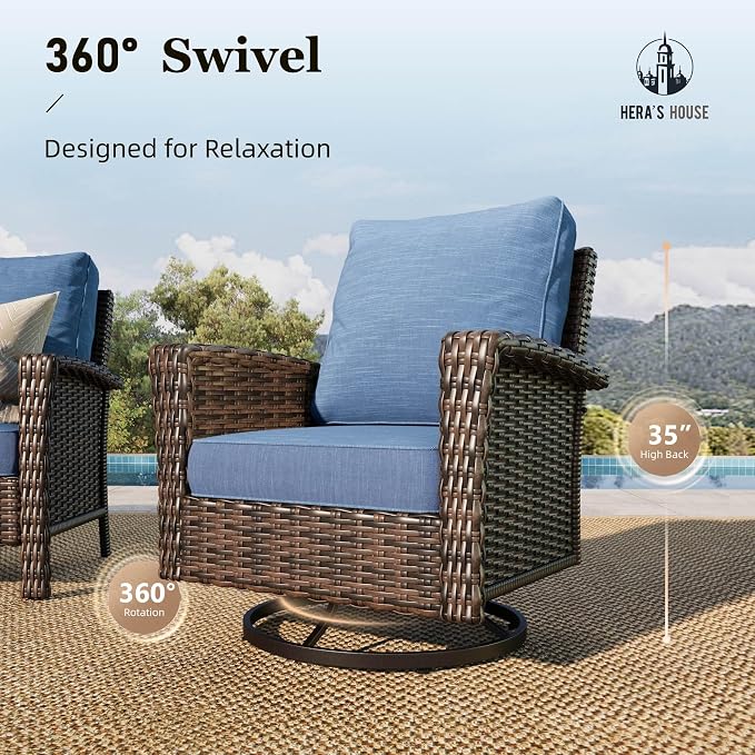 Patio Furniture Set with High Back Swivel Chairs, All-Weather Outdoor Wicker - Image 3