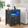 HWB LED Nightstand with Gun Drawer: Bedside Table with Charging Station by HWBEnjoywarmhome