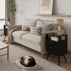 JOONEE Black Nightstand with Charging Station and LED Lights, Modern Bedside - Image 3